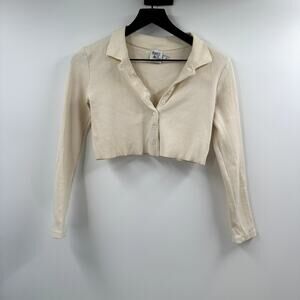 Princess Polly Cream Ribbed Knit Collared Top Size 4 - Small